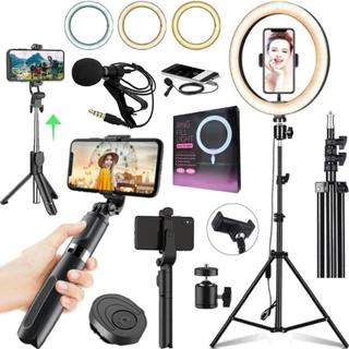 Kit Ring Light Tripé 2m Microfone Bastão Controle Gravação Celular Blog Youtuber Tiktok