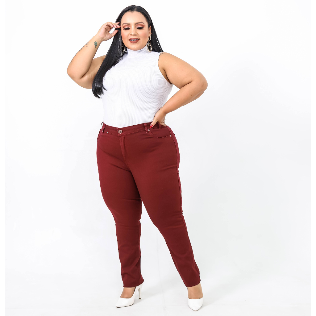 Calça sarja colorida 2024 feminina plus size