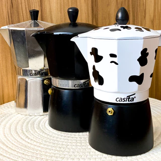 Cafeteira Italiana Moka 6 Xicaras Preta em Alumínio, Inox ou Vaquinha para Café Expresso 300ml