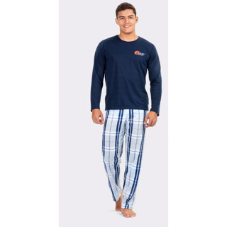 Conjunto pijama de algodão manga comprida masculino, pijama, tops do sono,  calças, moda designer, outono