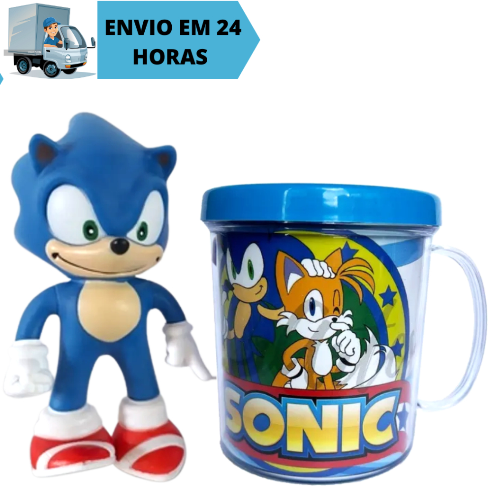 Kit Conjunto Boneco Colecionável Sonic Azul Articulado Sega 15cm +