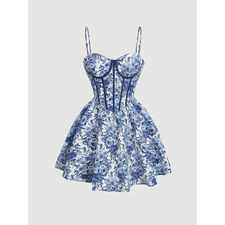 Vestido Curto Floral Romântico Rodado Princesa Tendência Moda Blogueira P ao Plus Size REF4011