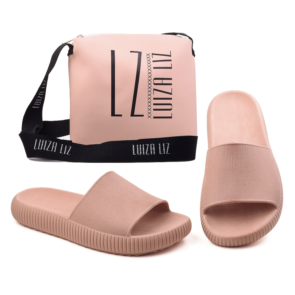 Bolsa com Chinelo Feminino Nuvem Slide Confortavel Macio Luiza Liz