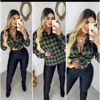 Blusa Xadrez Sem Capuz Flanelada Camiseta Feminina Manga Longa