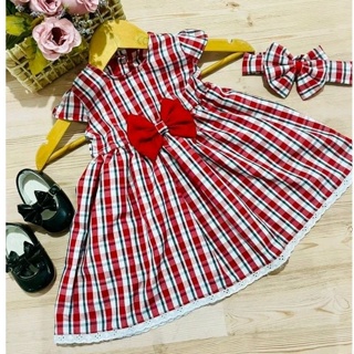 Conjunto Kit Bata Azul Marinho Vestido Xadrez Vermelho Veneza Laço Vermelho  Juvenil Infantil Bebê Fazenda Escocesa Índigo Trend - Índigo Trend