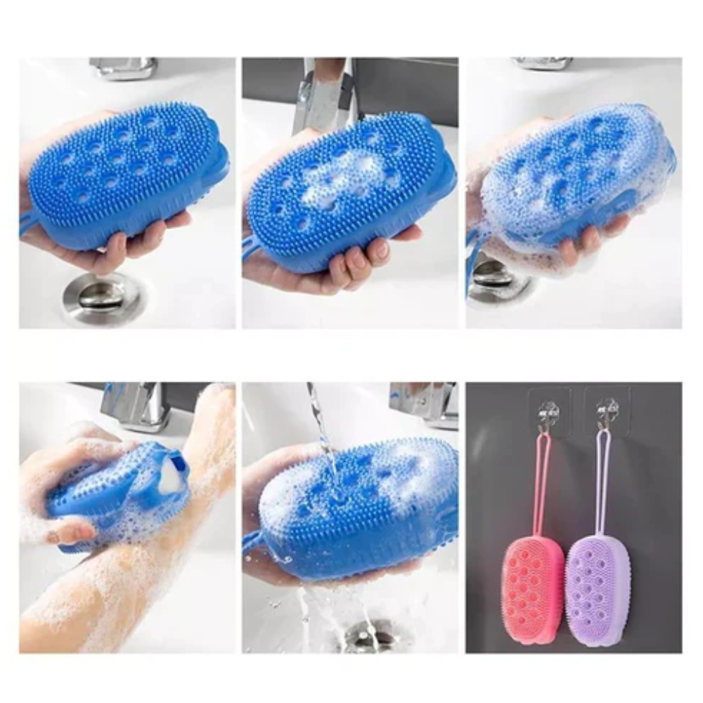 Esponja Multiuso Silicone Antibacteriana Bucha Banho Com Porta Sabonete ...
