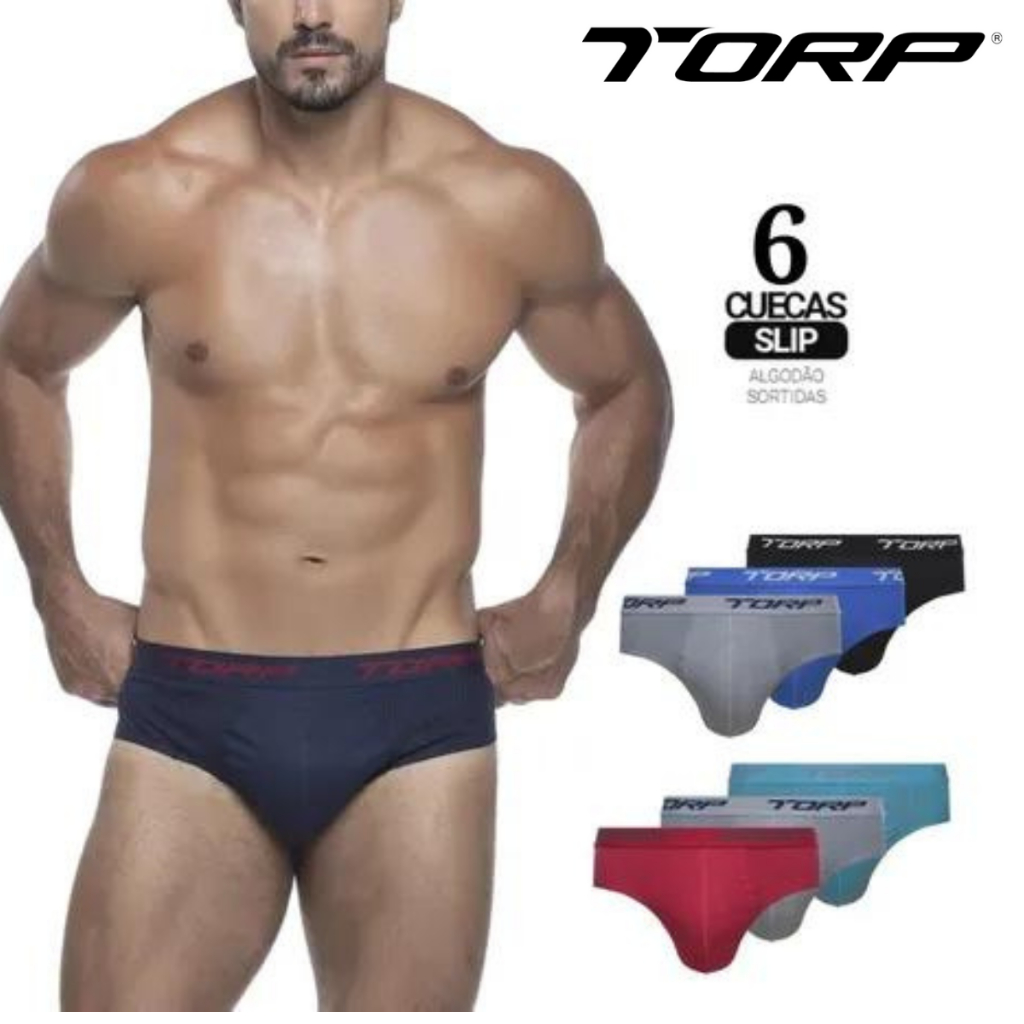 Kit 6 Cuecas Slip Torp 100% Algodão Adulto 7004