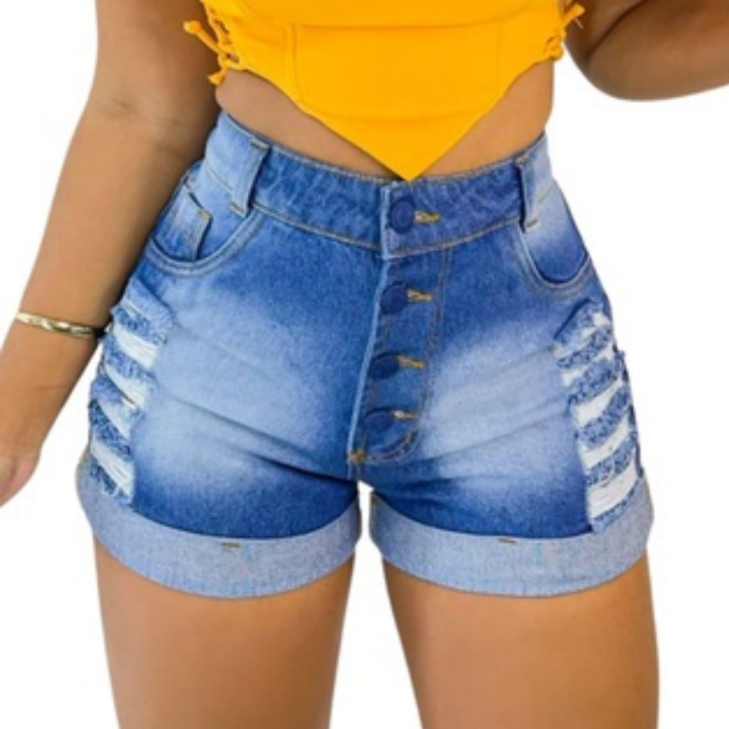 Short Feminino Jeans Plus Size Levanta Bumbum Cintura Alta Short Curto