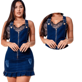 Vestido Jeans Feminino Com Elastano Vestido De festa Cor Escura jeans Azul Escuro