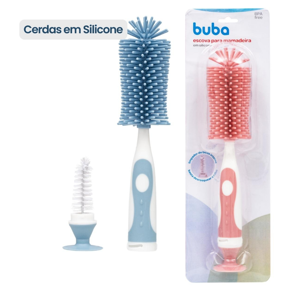 Escova De Lavar Mamadeira Em Silicone e Limpador de Bicos Buba
