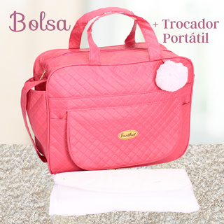 Mochila maternidade bebe menina menino miellu + trocador 2pçs rose