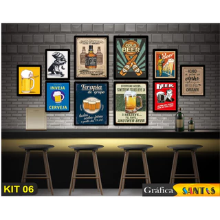 Kit 10 Quadros Decorativos MDF 3MM - tema Boteco