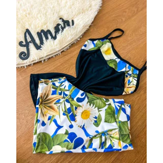 Conjunto 2 peças blusa + short cintura alta com bolso M G GG Plus Size