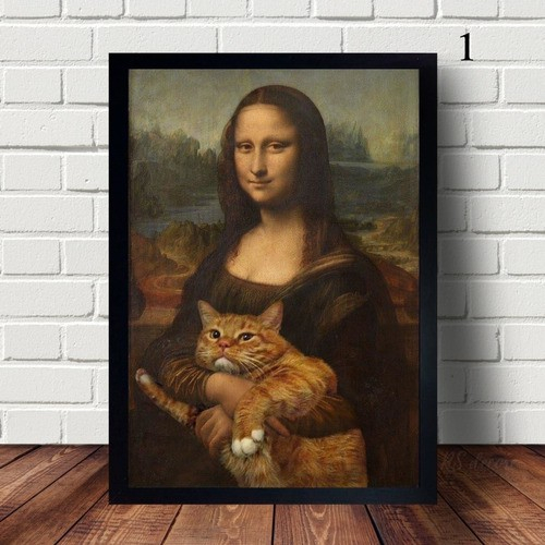 Quadro decorativo para quarto sala escritório Monalisa gato alta qualidade 60x40cm