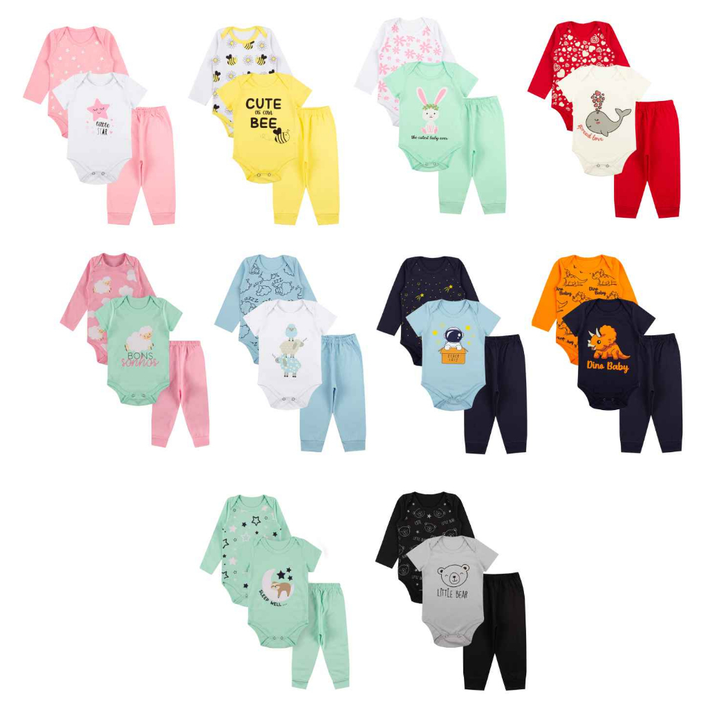 Kit Body roupa De Bebe 12 Peças Body Manga Longa e Curta e Calça Algodão Menino ou Menina em Oferta na Shopee