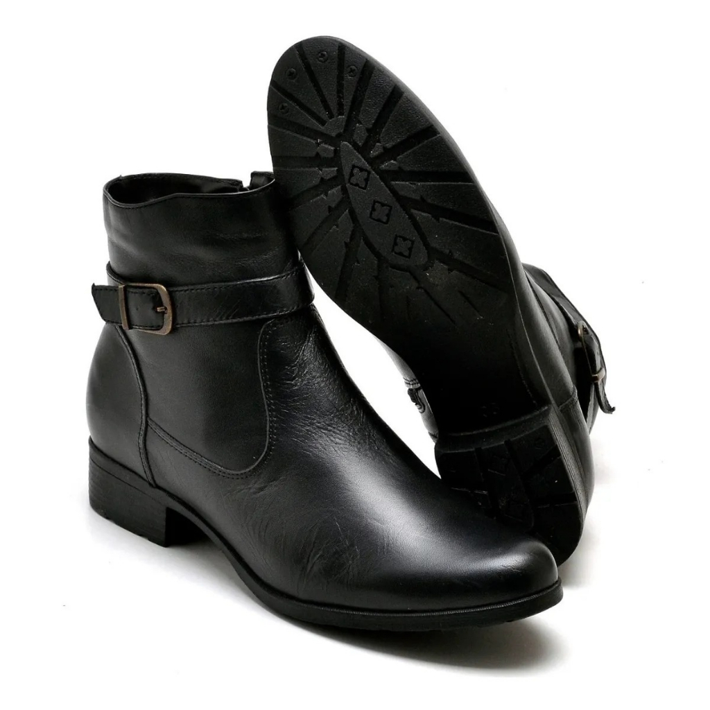 Bota Botinha Feminina Couro Legitimo Cano Baixo