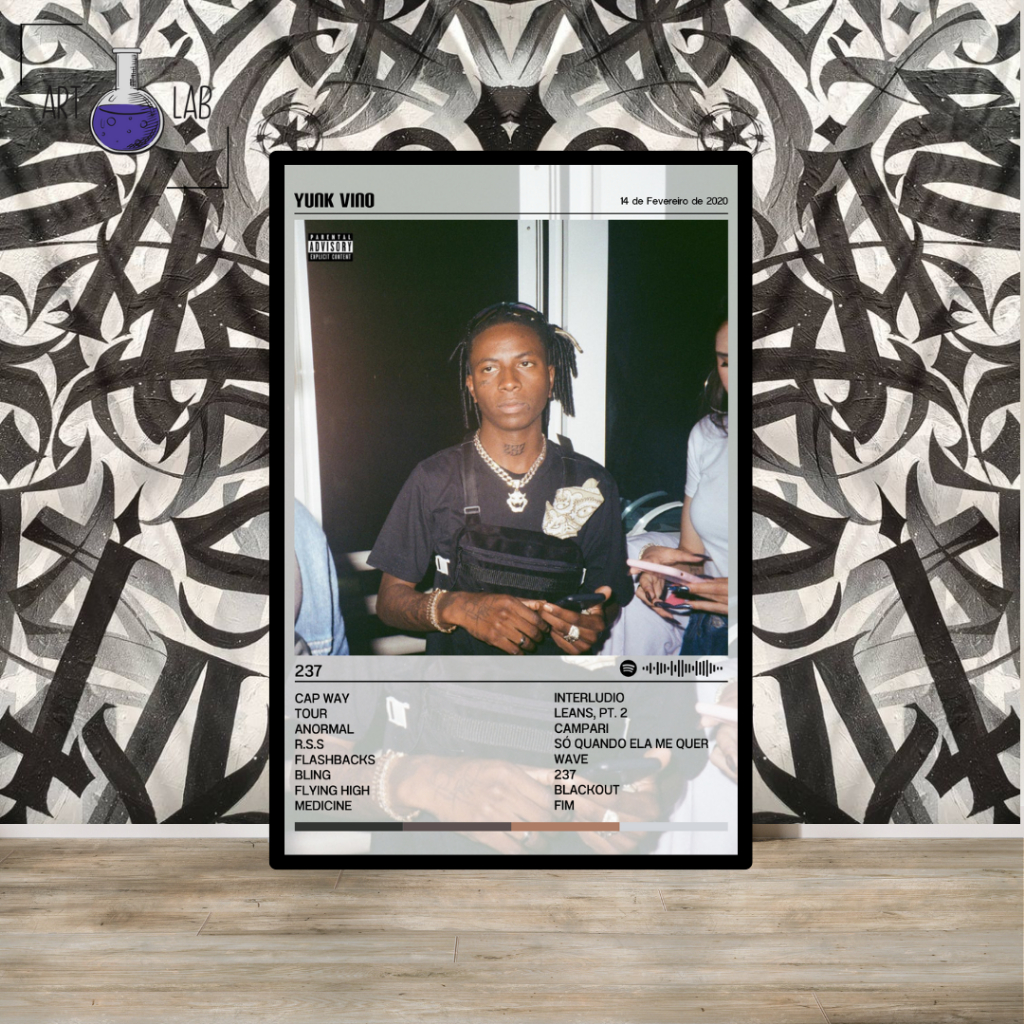 Quadro decorativo álbum Spotify Yunk Vino 237 moldura e vidro