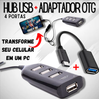 Kit Mobilador Hub Usb 4 Portas + Adaptador Usb Otg Tipo C Para Celulares Game Pc em Oferta na Shopee