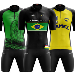 Conjunto de Ciclismo Masculino- Camisa Champion Brasil Preta (PRO