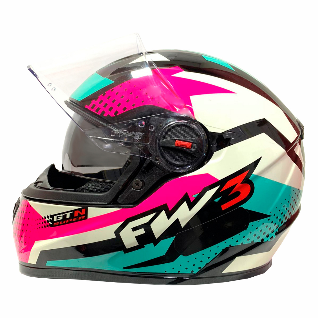 Capacete Fw3 Gtn Super Azul Rosa Branco Com Óculos Interno Vamo ...