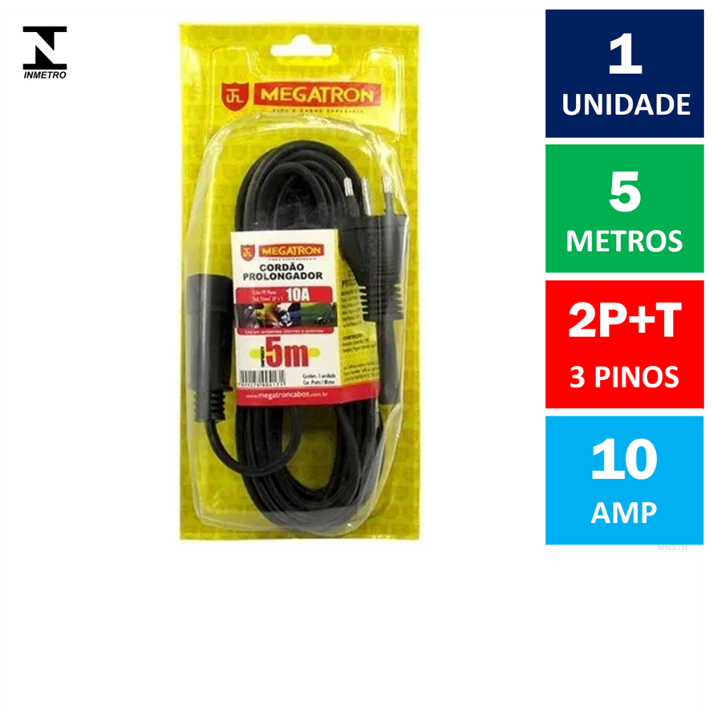 Extensão Cordão Prolongador Preto 10 Metros 2P 10A 250V Forlux