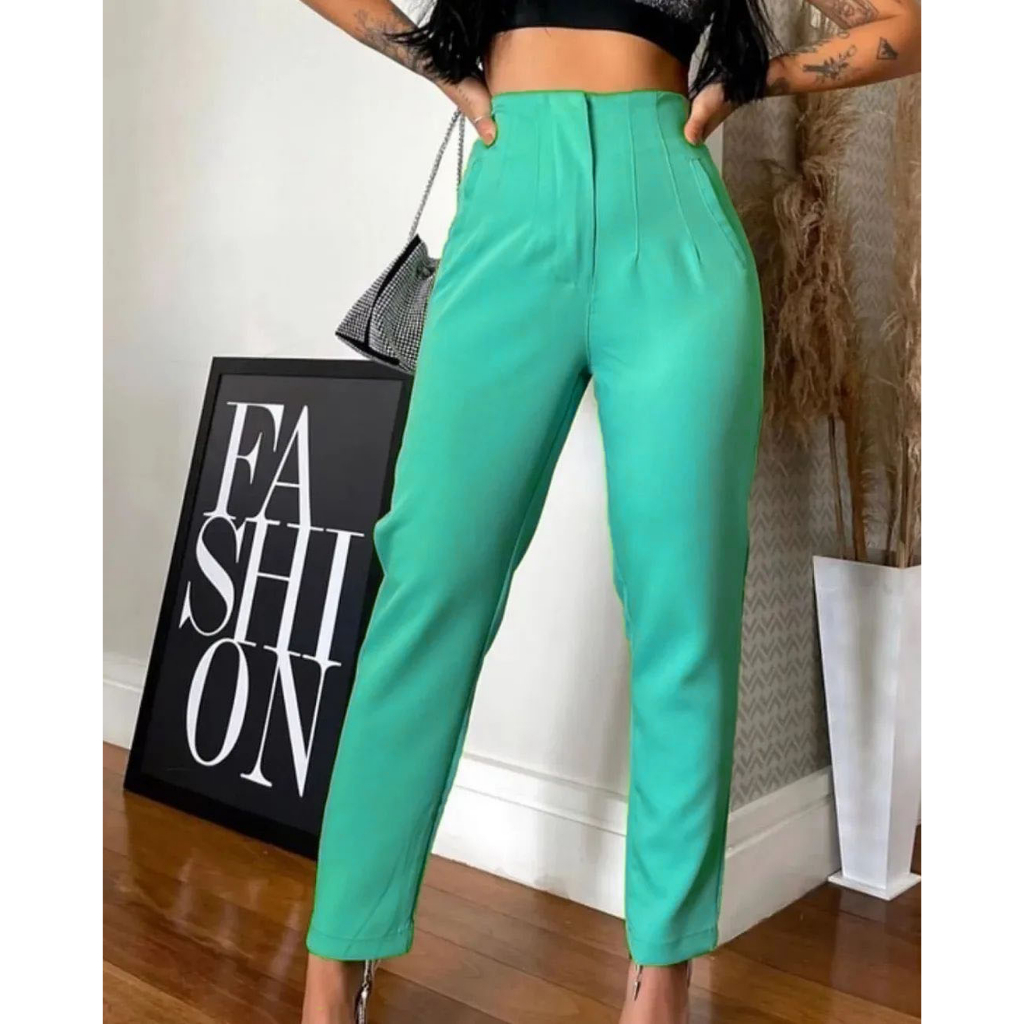 Calça Feminina Alfaiataria Calça Cintura Alta tendencia | Shopee Brasil
