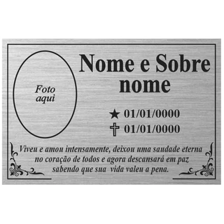 Placa Túmulo / Lápide / Homenagem em aço Inox Gravação Colorida 30x10 cm