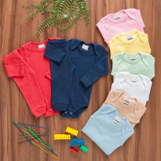 Kit 6 Peças Body e calça Bebê Antialérgico Pagão Canelado Longo 100% algodão compõe 3 Body e 3 Calças