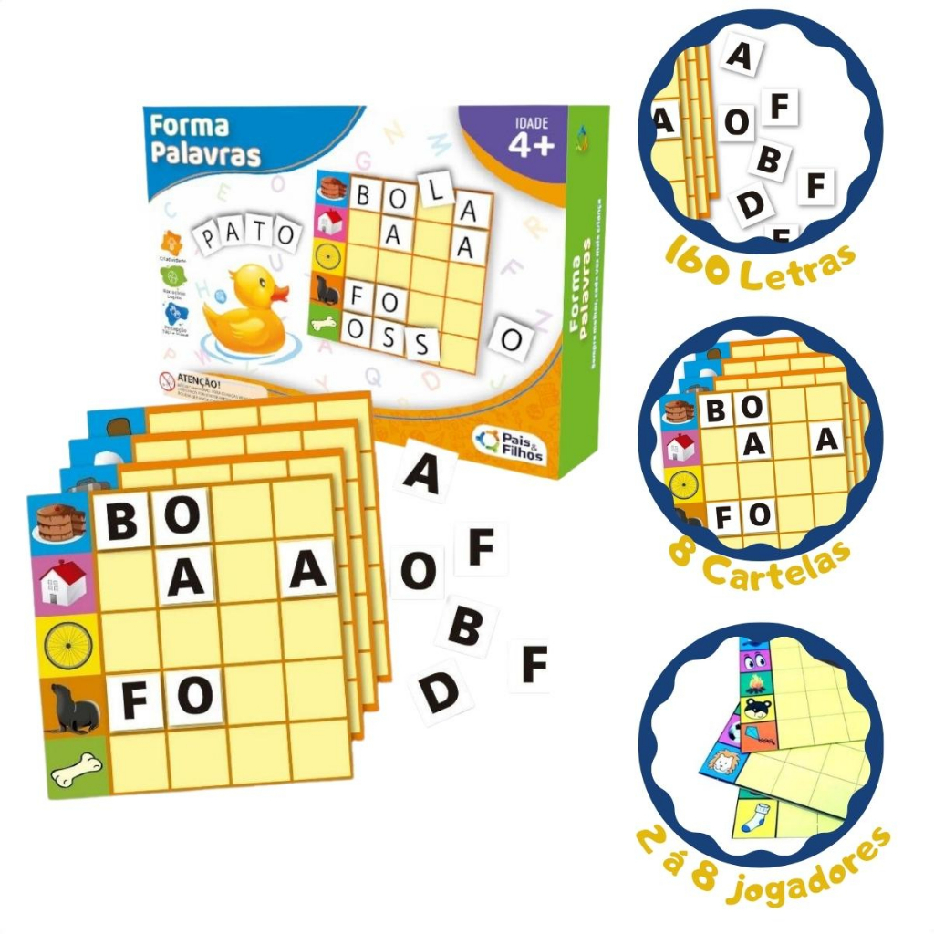 Jogo Infantil Forma Palavras Com 160 Letras Pais E Filhos | Shopee Brasil