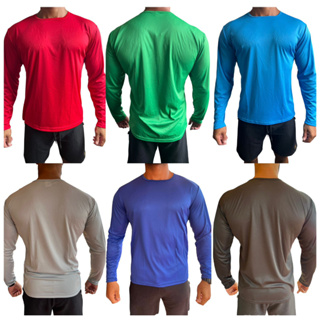 Kit 3 Camisas Manga Longa Masculina Poliester Academia Termica Corrida Exercícios Proteção do Sol Solar