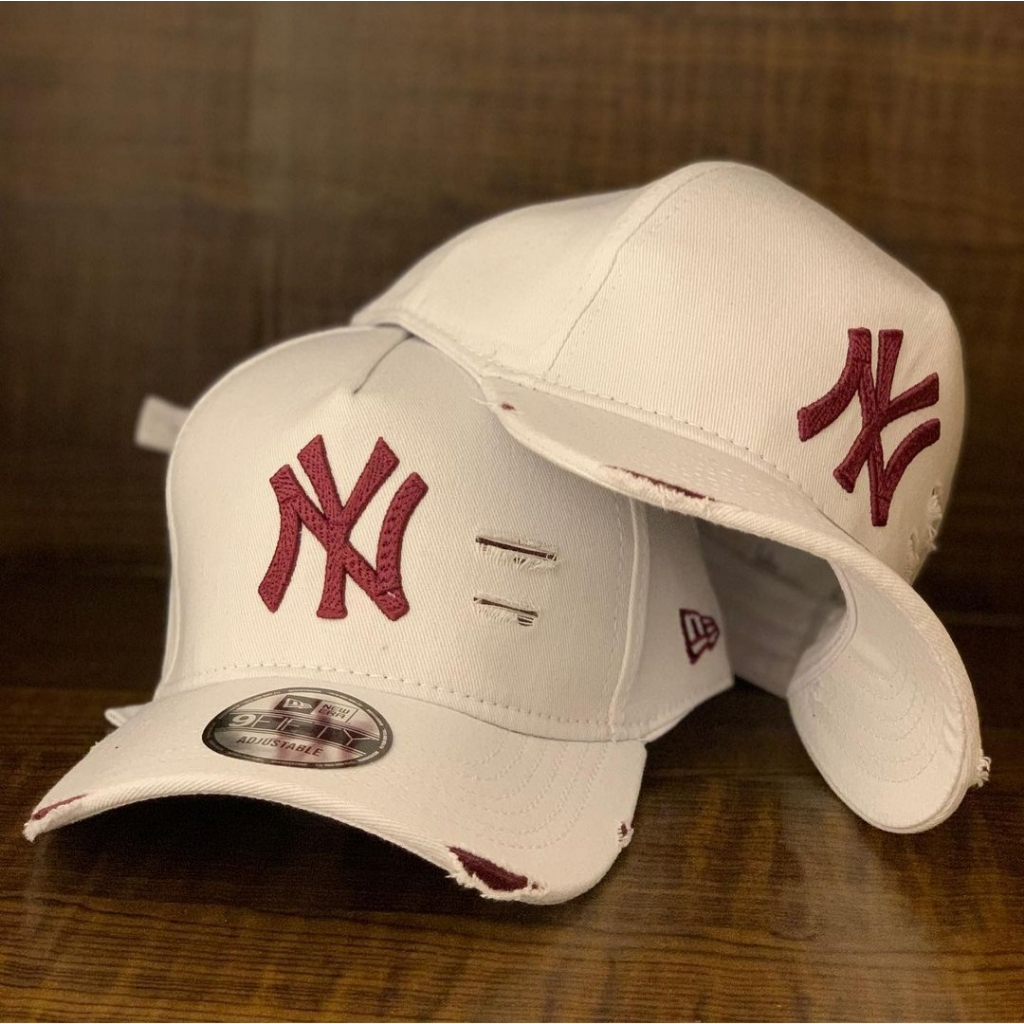 Boné NY Rasgado Destroyed Aba Curva Casual Chapeu Fitão Unissex