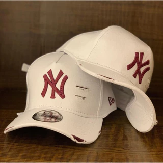 Boné NY Rasgado Destroyed Aba Curva Casual Chapeu Fitão Unissex