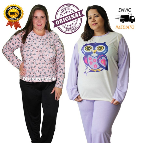 Kit Pijama Feminino Frio Inverno Plus Size Extra Gordinha Malha Liganete Fabrica Atacado