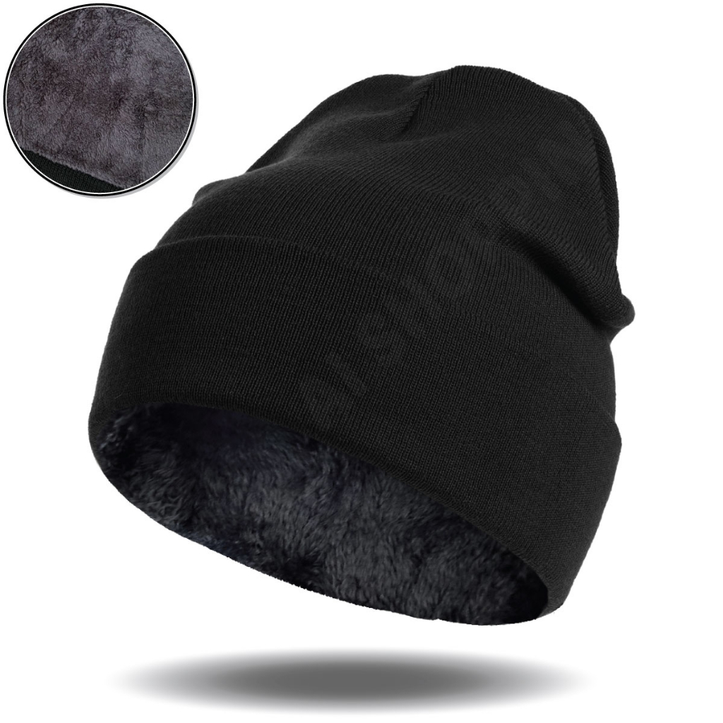 Touca de Lã Forrada Masculino Feminino Adulto Toca Gorro Toucas Frio Inverno Boina Juvenil Preto Liso