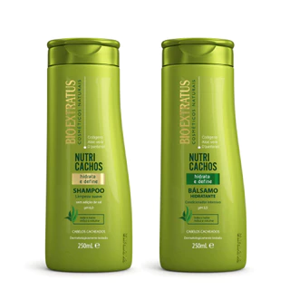 Shampoo e Condicionador Nutri Cachos Bio Extratus - 250mL Hidratação e Colágeno Cabelos Cacheados