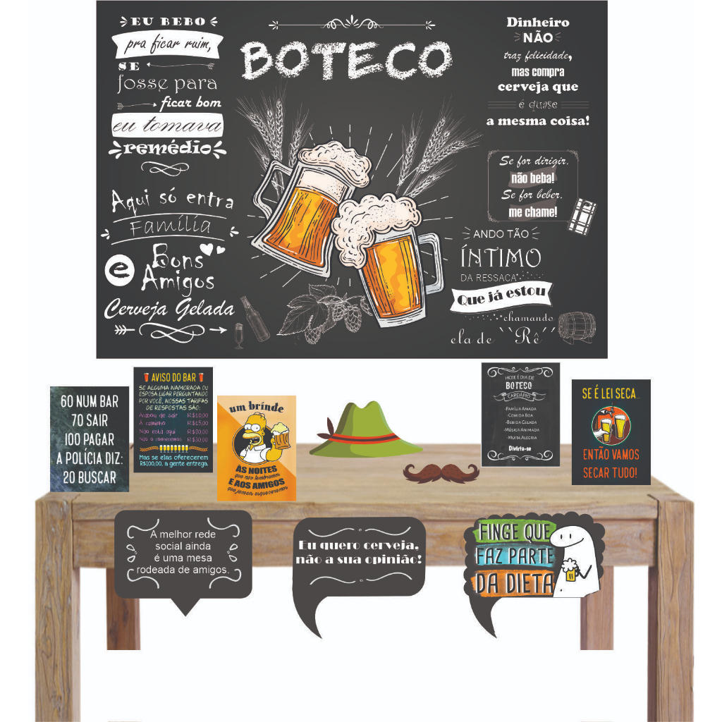 Painel retangular festa Boteco com displays enfeites de mesa e ...