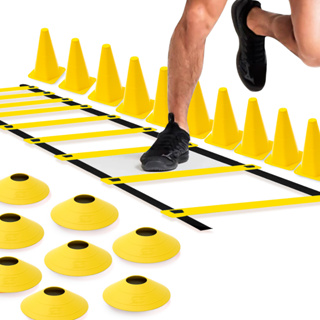 Kit 1 Escada de Agilidade + 10 Cones + 10 Chapéu Chines Funcional Velocidade Sinalização Esportivo