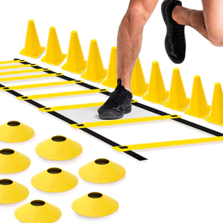 Kit 1 Escada de Agilidade + 10 Cones + 10 Chapéu Chines Funcional Velocidade Sinalização Esportivo