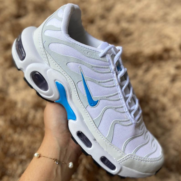 Tênis 95 TN Plus Branco e Azul Lançamento Masculino Academia