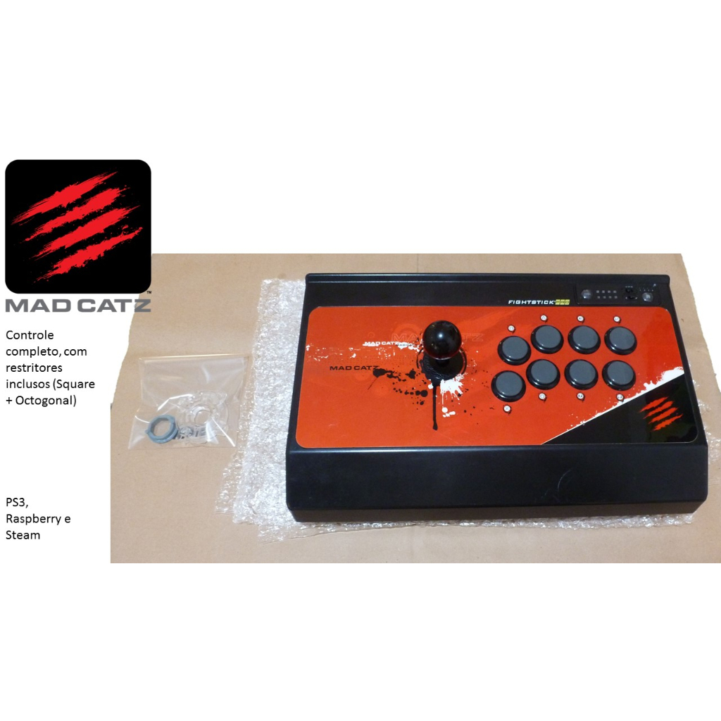Controle Arcade Madcatz Fightstick PRO 3 Full Sanwa - PS3, PC, Raspberry e Steam