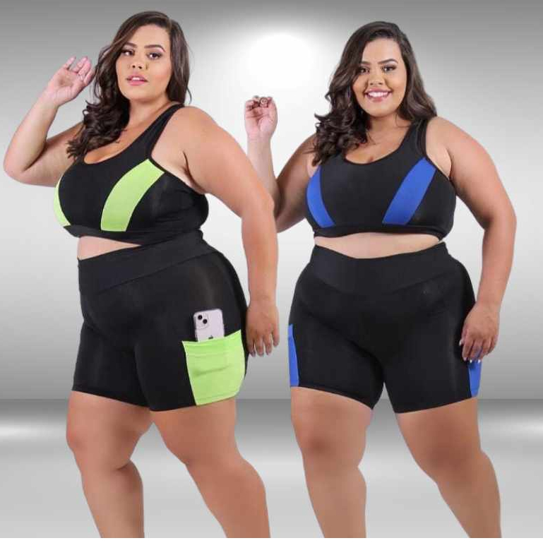 Short legging Plus Size academia esporte lazer - Preto