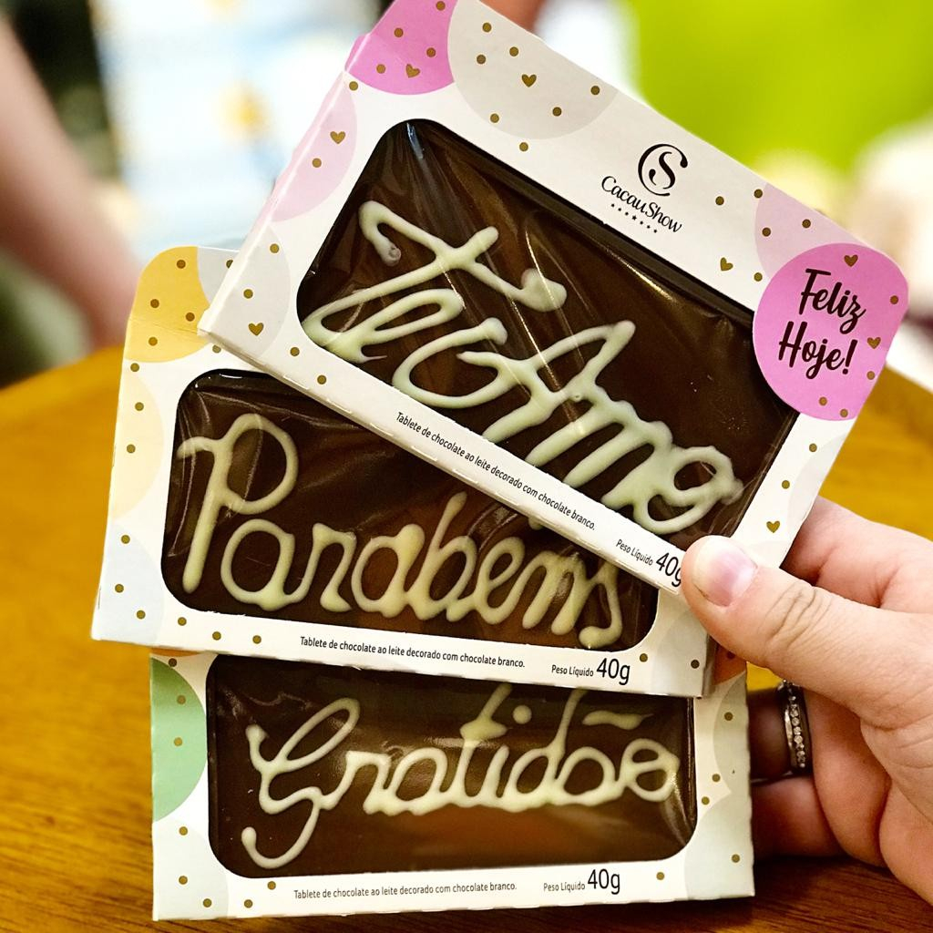Tablete de Chocolate Cacau Show Chocoarte 40g Presente Mensagem a