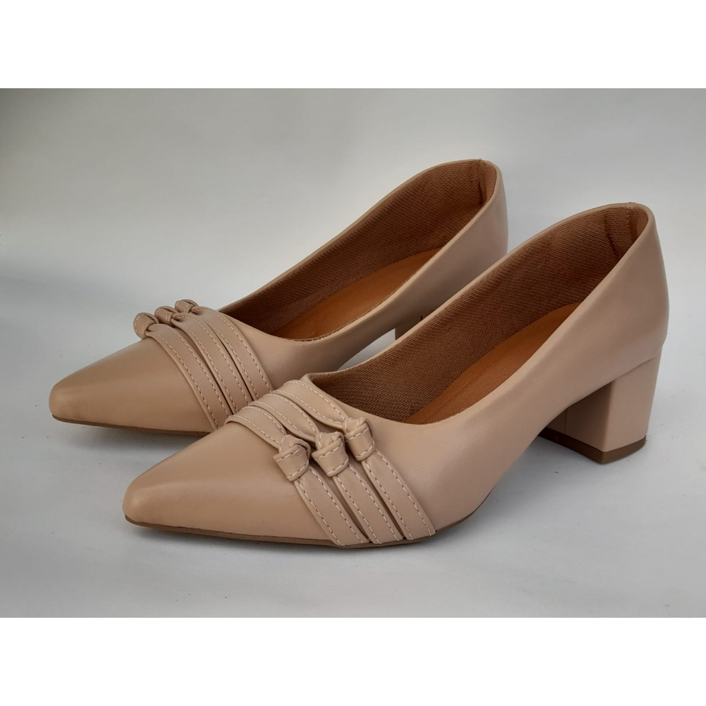 Scarpin Baixo Salto Bloco Quadrado Moda Feminina Confort Linha Premiun ...