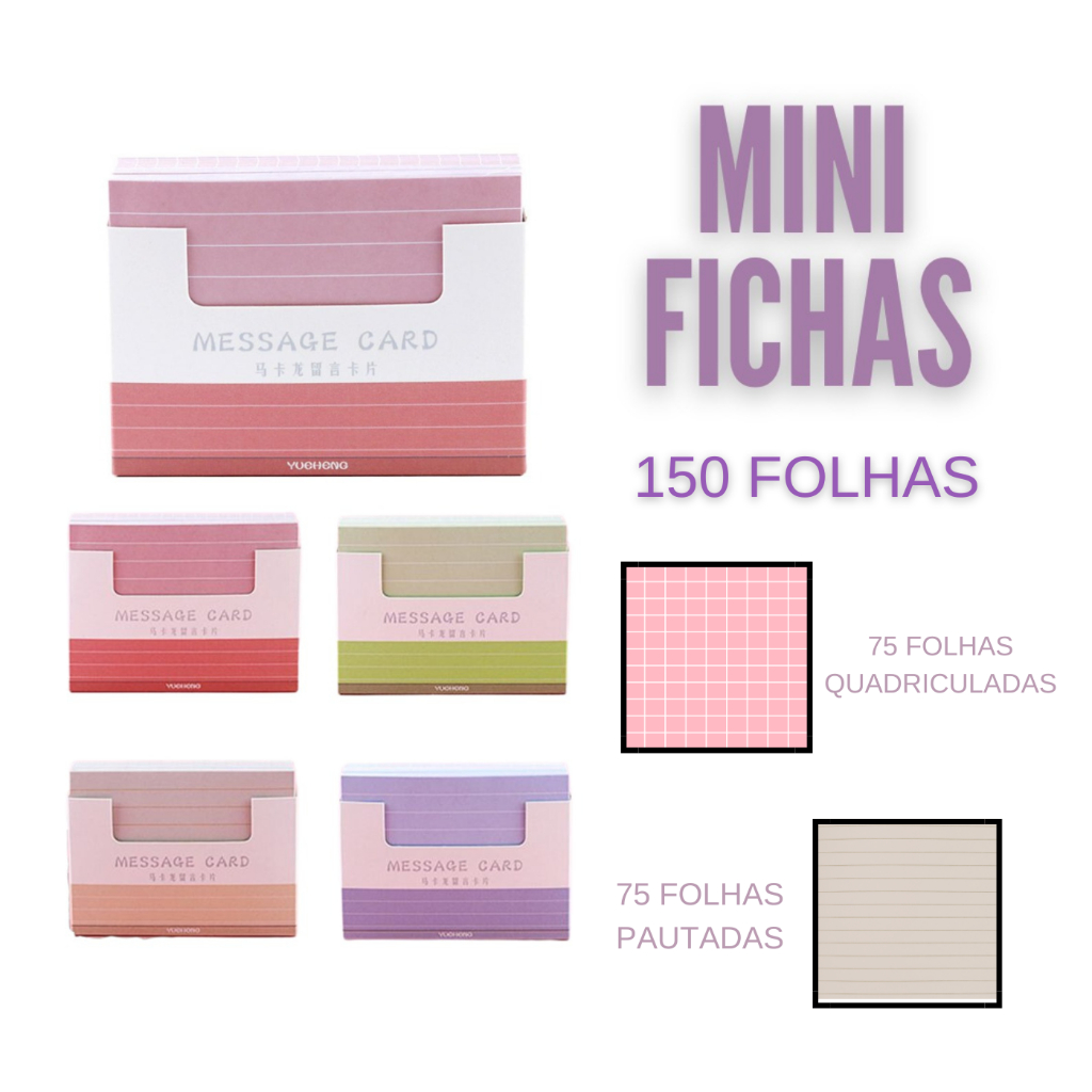 Mini Fichas 150 Folhas Pautada / Quadriculada | Shopee Brasil