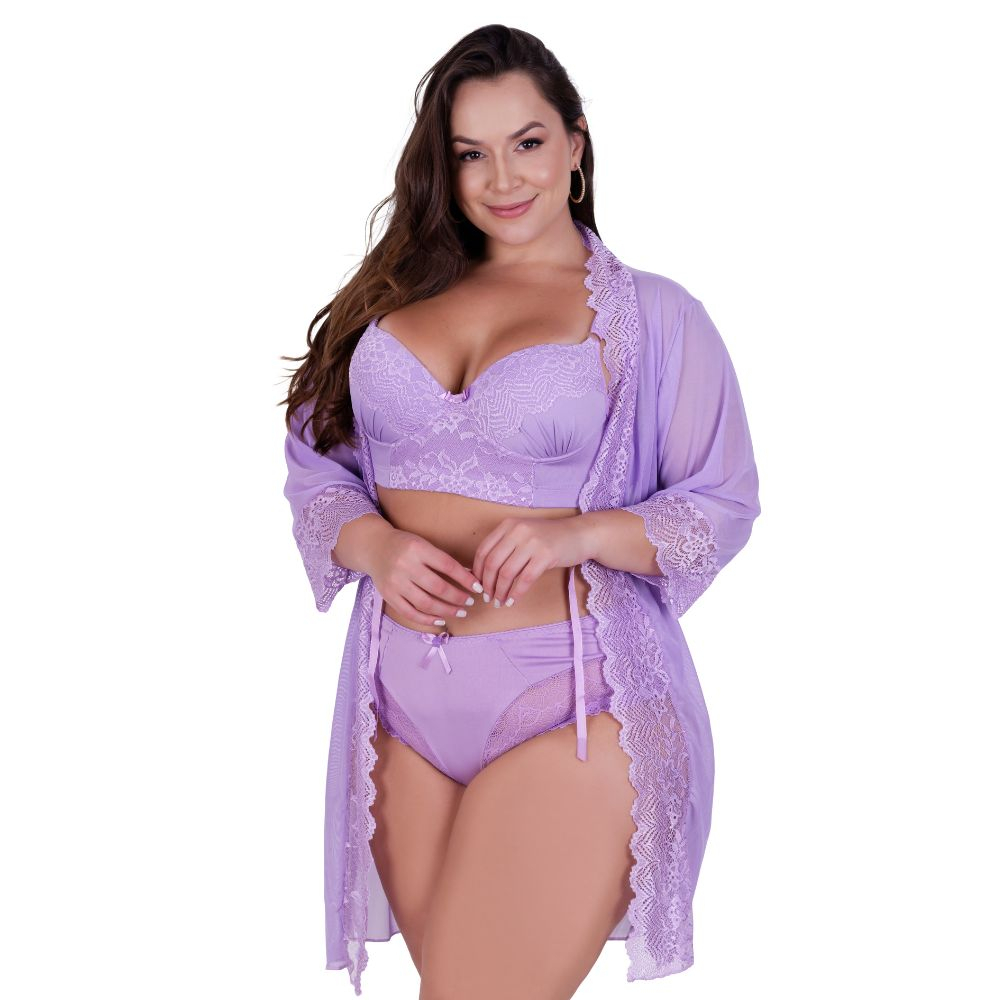 Hobby Plus Size Feminino Roupão Tule detalhe Renda Luxo Iza