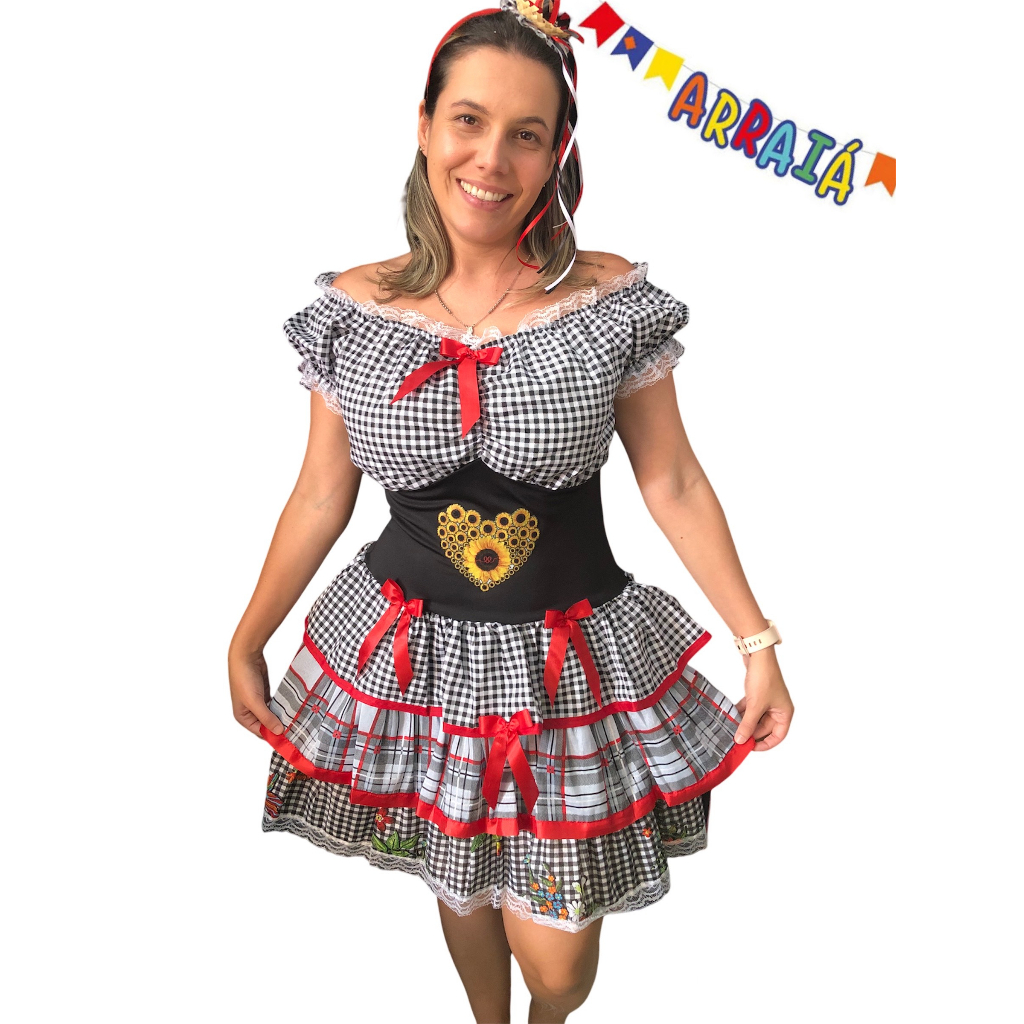 Vestido Festa Junina adulto Lindo do P ao GG Roupa festa junina ...