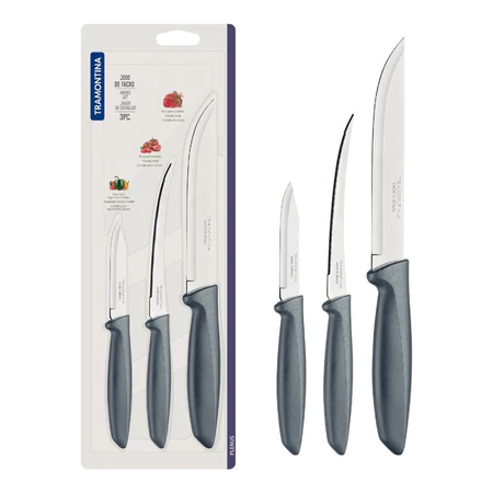 Jogo de facas tramontina  aço inox 3 peças corte perfeito super resistente