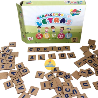 Brinquedo Pedagógico e Educativo Conhecendo as Letras 70 peças em MDF Aprendizado Forma Palavras