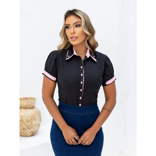Camisa Camisete Manga Curta detalhe 2 Golas| blusa feminina| moda social| Evangélico
