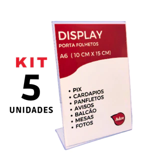 5 Display A6 L Expositor 10x15 Acrílico Pix QRcode Aviso Mesa Balcao Cardapio